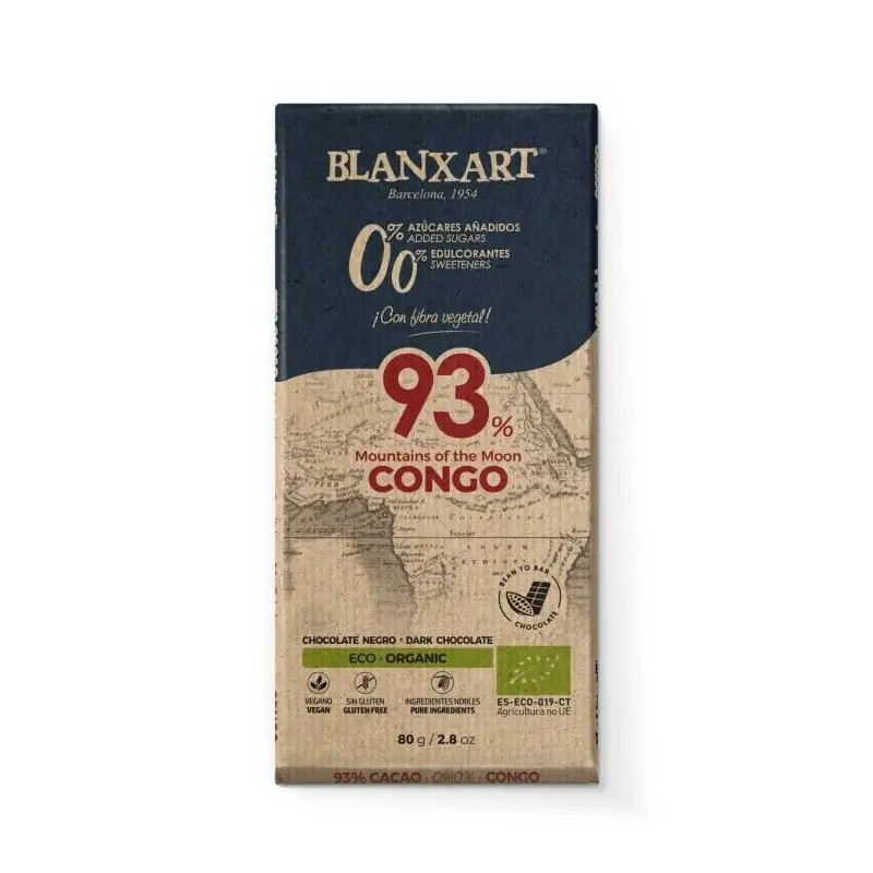 Tablette chocolat noir Blanxart 93% Congo Sans Sucre