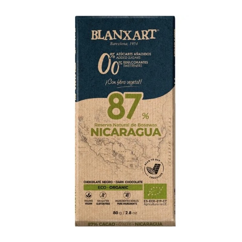 Tablette chocolat noir Blanxart 87% Nicaragua Sans Sucre